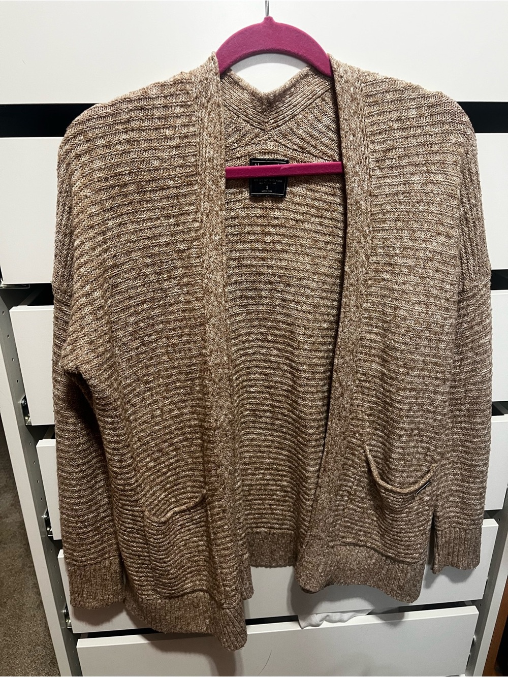 Abercrombie & fitch Cozy Chunky Ribbed Open Cardigan in Heathered Brown small